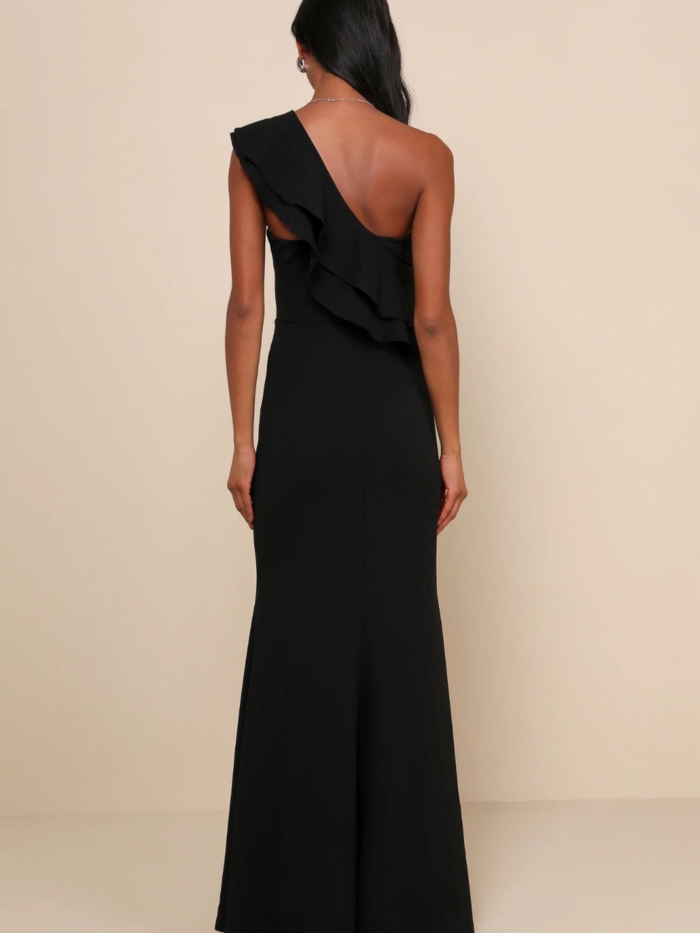 Lulus Grand Beauty Black Ruffled One-Shoulder Mermaid Maxi Dress Size Large NWT - Picture 2 of 7